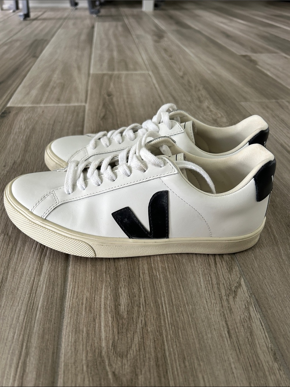 Veja White Leather Sneakers with Black V Accent